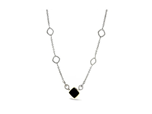 Judith Ripka Couture Eternity Black Onyx Rhodium Over Sterling Silver and 18K Gold Station Necklace - Size 18