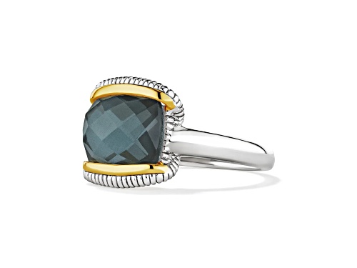 Judith Ripka Couture Eternity Blue Quartz Doublet Rhodium Over Sterling Silver and 18K Gold Ring - Size 6