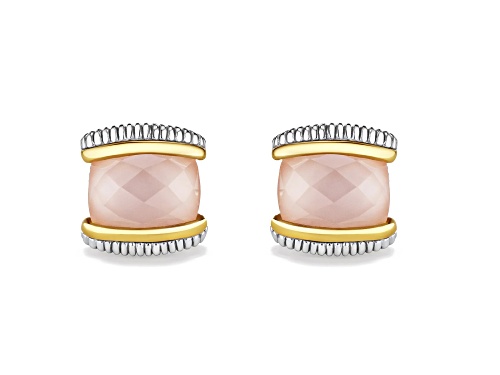 Judith Ripka Couture Eternity Rose Quartz over Pink Mother-of-Pearl Doublet 925 & 18K Gold Earrings
