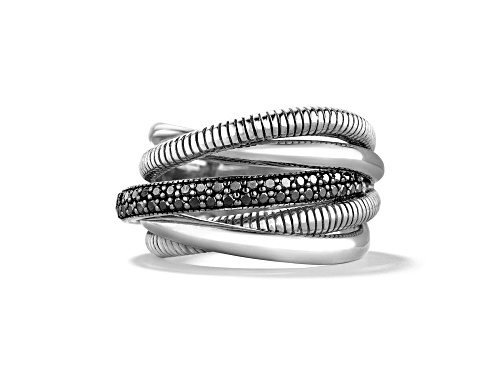 Judith Ripka Couture Eternity Black Spinel Rhodium Over Sterling Silver Five Band Highway Ring - Size 6