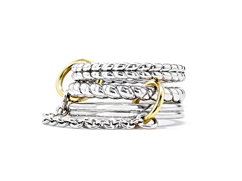 Judith Ripka Couture Vienna Rhodium Over Sterling Silver and 18k Gold Stack Ring - Size 6