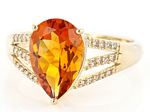 2.25ct Pear Shaped Madeira Citrine With .10ctw Round Champagne Diamond 10K Yellow Gold Ring - Size 6