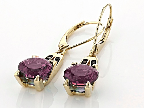 4.00ctw Round Lab Alexandrite & 0.05ctw Champagne Diamond Accent 10k Yellow Gold Earrings
