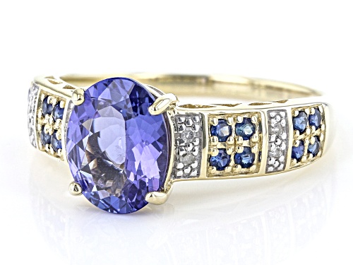 1.27ct Tanzanite With 0.22ctw Blue Sapphire And  0.04ctw White Diamond Accent 10K Yellow Gold Ring - Size 8