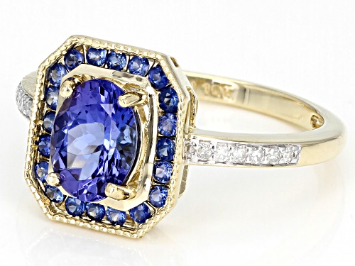 1.00ct Oval Tanzanite With 0.30ctw Blue Sapphire And 0.06ctw Diamond Accent 10K Yellow Gold Ring - Size 6