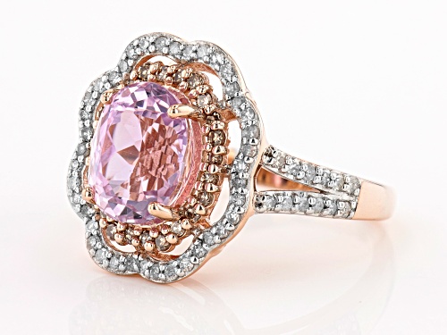 3.43ct Oval Kunzite With 0.56ctw Round White And Champagne Diamond 10K Rose Gold Ring - Size 7