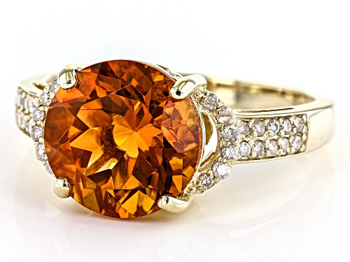 2.75ct Round Madeira Citrine With 0.15ctw Round White Diamond 10k Yellow Gold Ring - Size 7