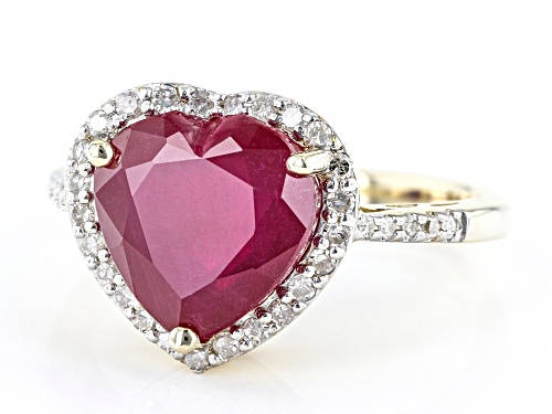 4.51ct Mahaleo Ruby(R) With 0.24ctw Round White Diamond 10k Yellow Gold Heart Ring - Size 6