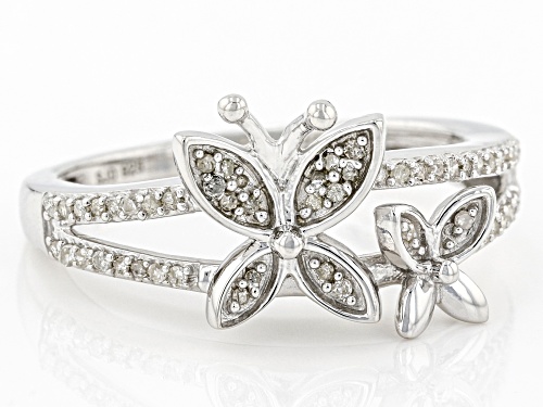 Joy & Serenity™ by Jane Seymour 0.15ctw White Diamond Rhodium Over Sterling Silver Butterfly Ring - Size 6