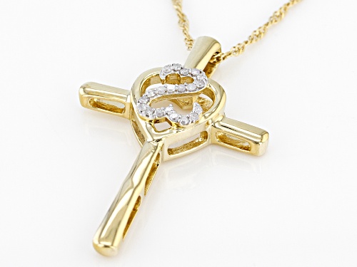 Open Hearts by Jane Seymour® Round White Diamond 14k Yellow Gold Over Sterling Silver Cross Pendant