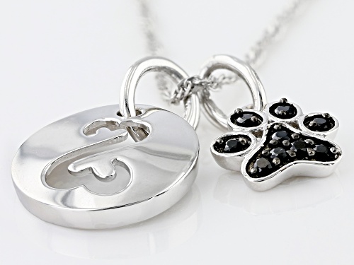 Open Hearts by Jane Seymour® Round Black Spinel Rhodium Over Sterling Silver Paw Print Pendant