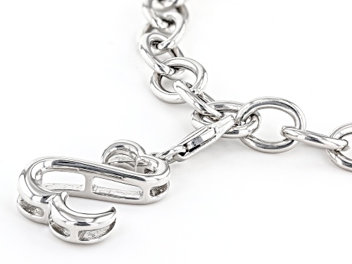 Open Hearts by Jane Seymour® Rhodium Over Sterling Silver Charm Bracelet With Open Hearts Charm - Size 7.5