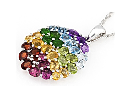 4.97ctw Multi-Gemstone Rhodium Over Sterling Silver Pendant With Chain