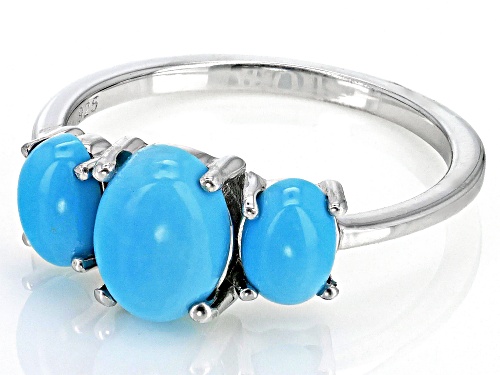 8x6mm and 6x4mm Oval Sleeping Beauty Turquoise Rhodium Over Sterling Silver 3-Stone Ring - Size 6