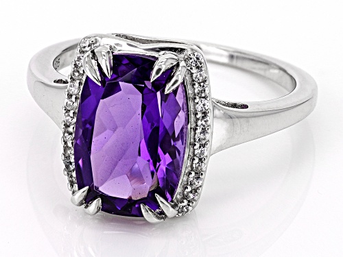 3.25ct Rectangular Cushion Lavender Amethyst With .12ctw White Zircon Rhodium Over Silver Ring - Size 8