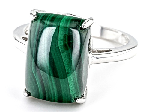 14x10mm Rectangular Cushion Malachite Rhodium Over Sterling Silver Solitaire Ring - Size 10