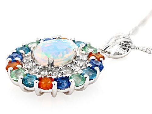 .85ct Ethiopian Opal with 2.64ctw Multi Kyanite & Zircon Rhodium Over Silver Pendant with Chain