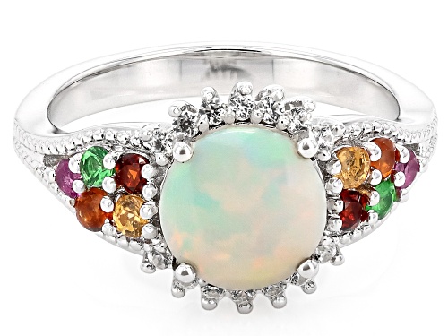 1.02ct Ethiopian Opal and 0.61ctw Multi-Stone Rhodium Over Sterling Silver Ring - Size 8
