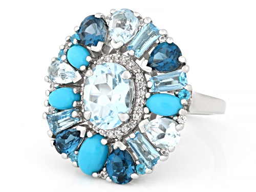 5.00ctw Glacier Topaz™ with Multi-Stone Platinum Over Sterling Silver Ring - Size 7