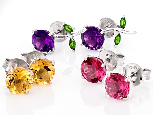 10.69ctw Multi-Stone Rhodium Over Sterling Silver Earring Set of 3