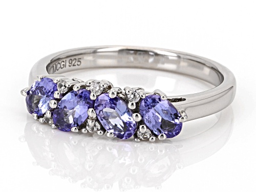 .74ctw Oval Tanzanite With .05ctw Round White Zircon Rhodium Over Sterling Silver Ring - Size 8