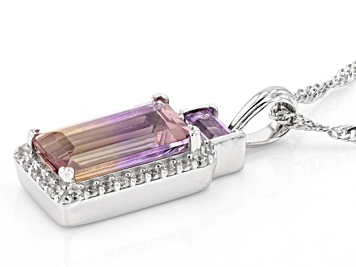2.43ct Ametrine With .16ct Amethyst & .23ctw White Zircon Rhodium Over Sterling Silver Pendant/Chain