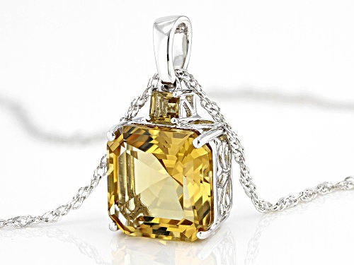 6.71ctw Square Octagonal Asscher cut & Square Champagne Quartz Rhodium Over Silver Pendant Chain