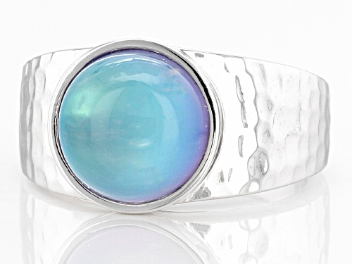 10x10mm Round Blue Aurora Moonstone Rhodium Over Sterling Silver Ring - Size 6