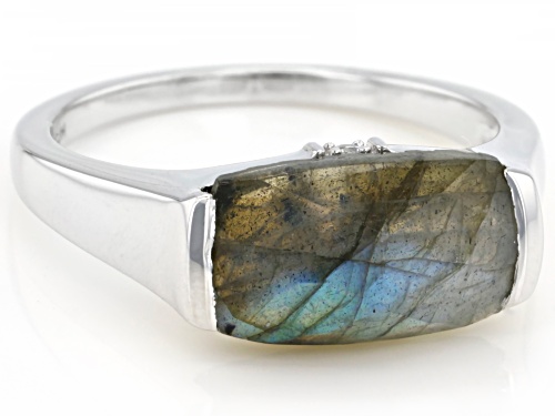 13x7mm Labradorite With .01ctw White Zircon Rhodium Over Sterling Silver Ring - Size 6