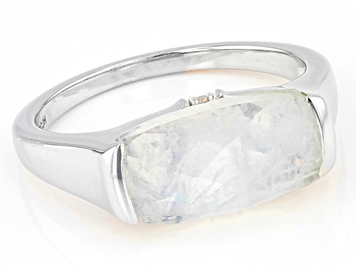 13x7mm Rainbow Moonstone With .01ctw White Zircon Rhodium Over Sterling Silver Ring - Size 7