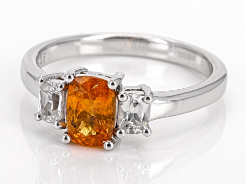 1.08ct Rectangular Cushion Spessartite With 0.30ctw White Zircon Rhodium Over Sterling Silver Ring - Size 9