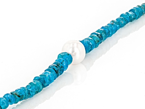 Neon Apatite with Cultured Freshwater Pearl Rhodium Over Silver Bracelet - Size 8