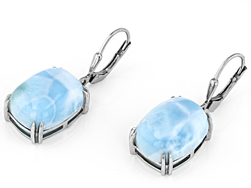 16x12mm Cushion Cabochon Larimar Rhodium Over Sterling Silver Dangle Earrings