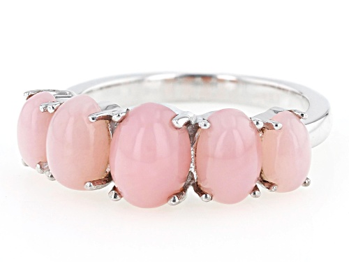 Oval Pink Opal Rhodium Over Sterling Silver 5-Stone Ring - Size 9