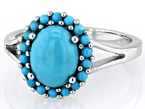 9x7mm Sleeping Beauty Turquoise Rhodium Over Sterling Silver Ring - Size 11