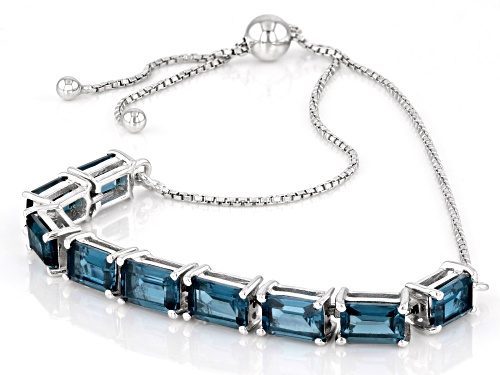 5.26ctw Teal Lab Created Spinel Rhodium Over Sterling Silver Bolo Bracelet