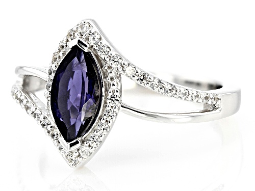 0.78ct Iolite with 0.29ctw White Zircon Rhodium Over Sterling Silver Ring - Size 8