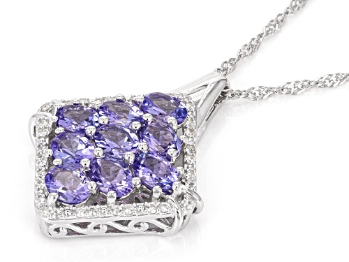 3.06ctw Tanzanite With White Zircon Rhodium Over Sterling Silver Pendant With Chain