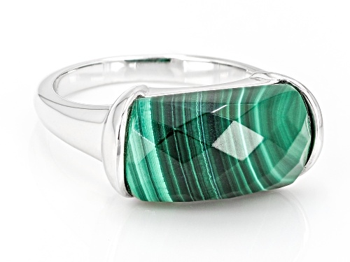 16x8mm Malachite Rhodium Over Sterling Silver Ring - Size 6