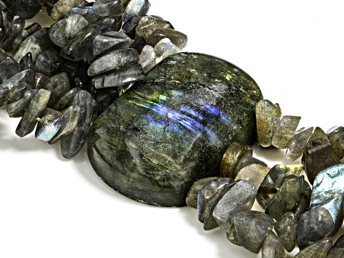 33x22mm Labradorite Rhodium Over Sterling Silver Multi-Strand Necklace - Size 28