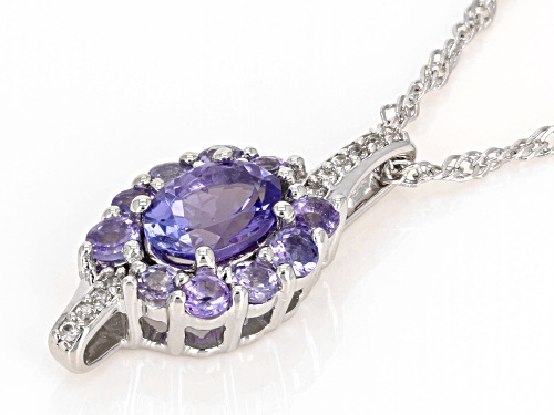 1.15ctw Tanzanite With 0.37ctw White Zircon Rhodium Over Sterling Silver Pendant With Chain