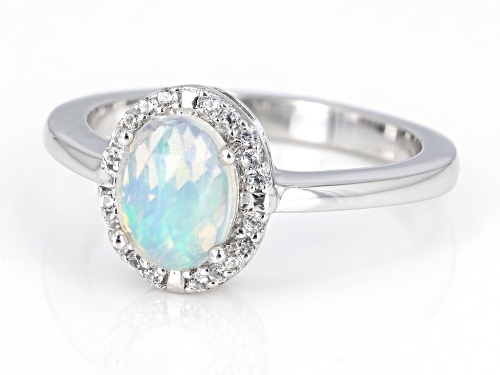 0.54ctw Ethiopian Opal with 0.18ctw White Zircon Rhodium Over Sterling Silver Ring - Size 6