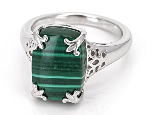 14x10mm Malachite Rhodium Over Sterling Silver Solitaire Ring - Size 6