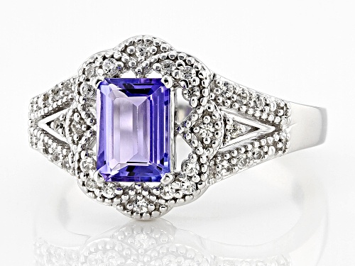 0.95ct Tanzanite With 0.23ctw White Zircon Rhodium Over Sterling Silver Ring - Size 10