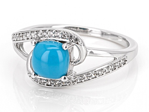 6mm Sleeping Beauty Turquoise with 0.14ctw White Zircon Rhodium Over Sterling Silver Ring - Size 7