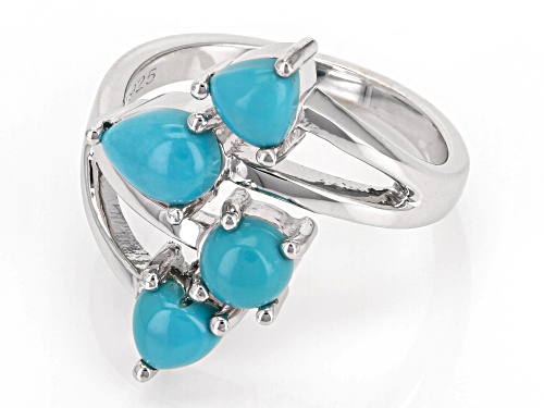 Mixed Shape Blue Sleeping Beauty Turquoise Rhodium Over Sterling Silver Ring - Size 7