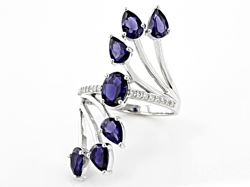 2.44ctw Iolite with White Zircon Rhodium Over Sterling Silver Ring - Size 6