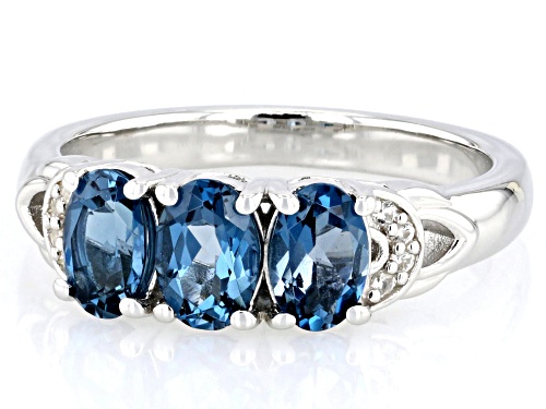 1.39ctw London Blue Topaz with 0.05ctw White Zircon Rhodium Over Sterling Silver Ring - Size 8
