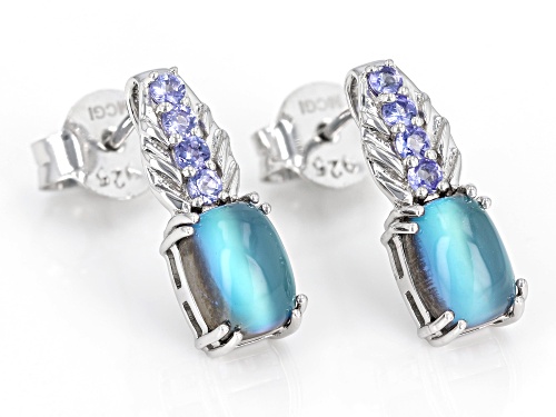 Aurora Moonstone with 0.28ctw Tanzanite Rhodium Over Sterling Silver Earrings