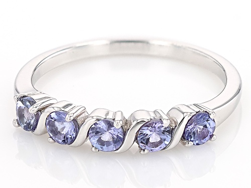 0.57ctw Round Tanzanite Rhodium Over Sterling Silver Ring - Size 8